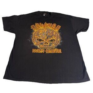 Harley Davidson Orlando Flaming Skull 2020‎ Black T Shirt 2XL Men's Casual Biker